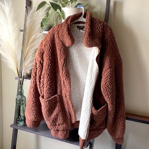 Sans Souci Large Burnt Orange Teddy Bear Zip Up Coat